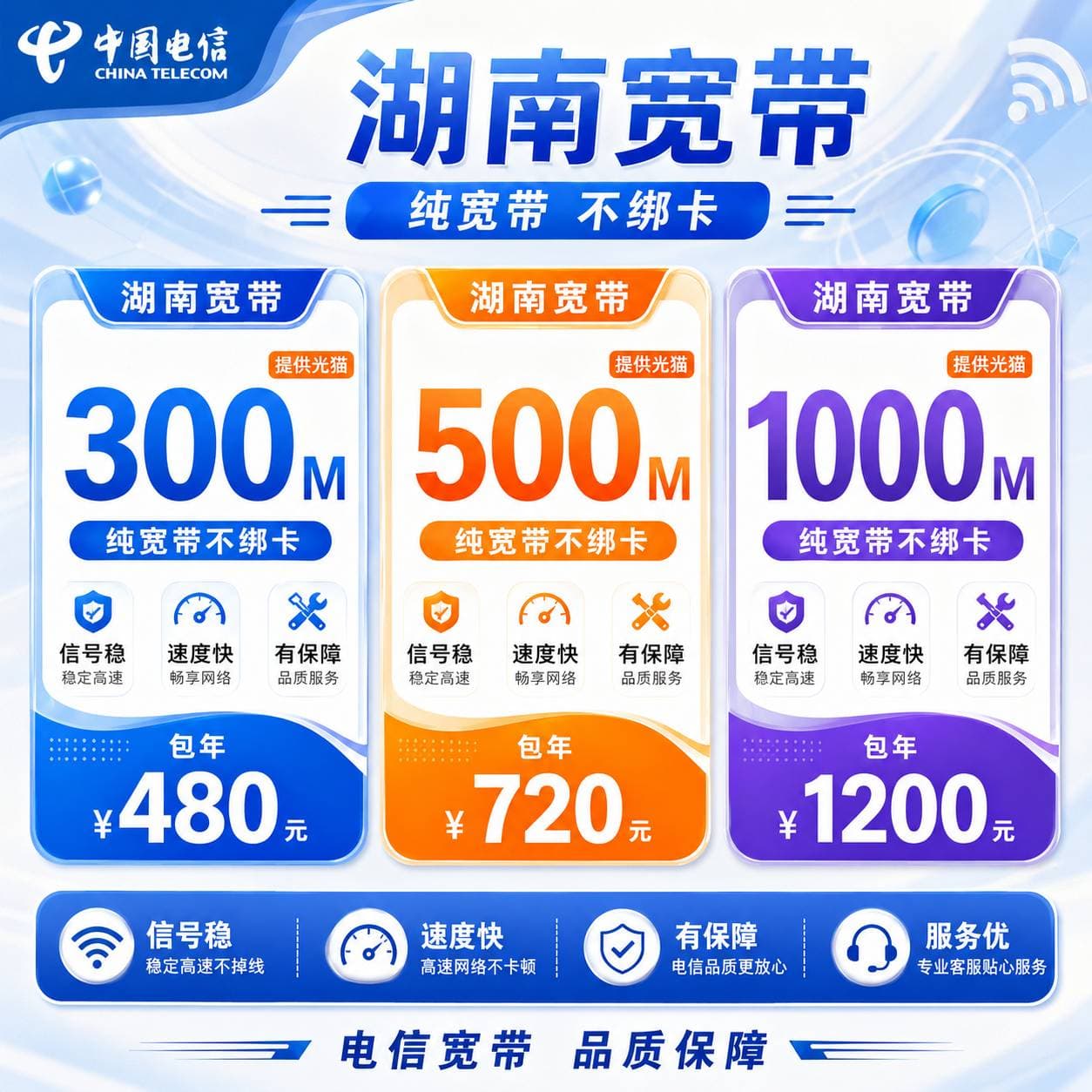 湖南电信单宽【300M-1000M】