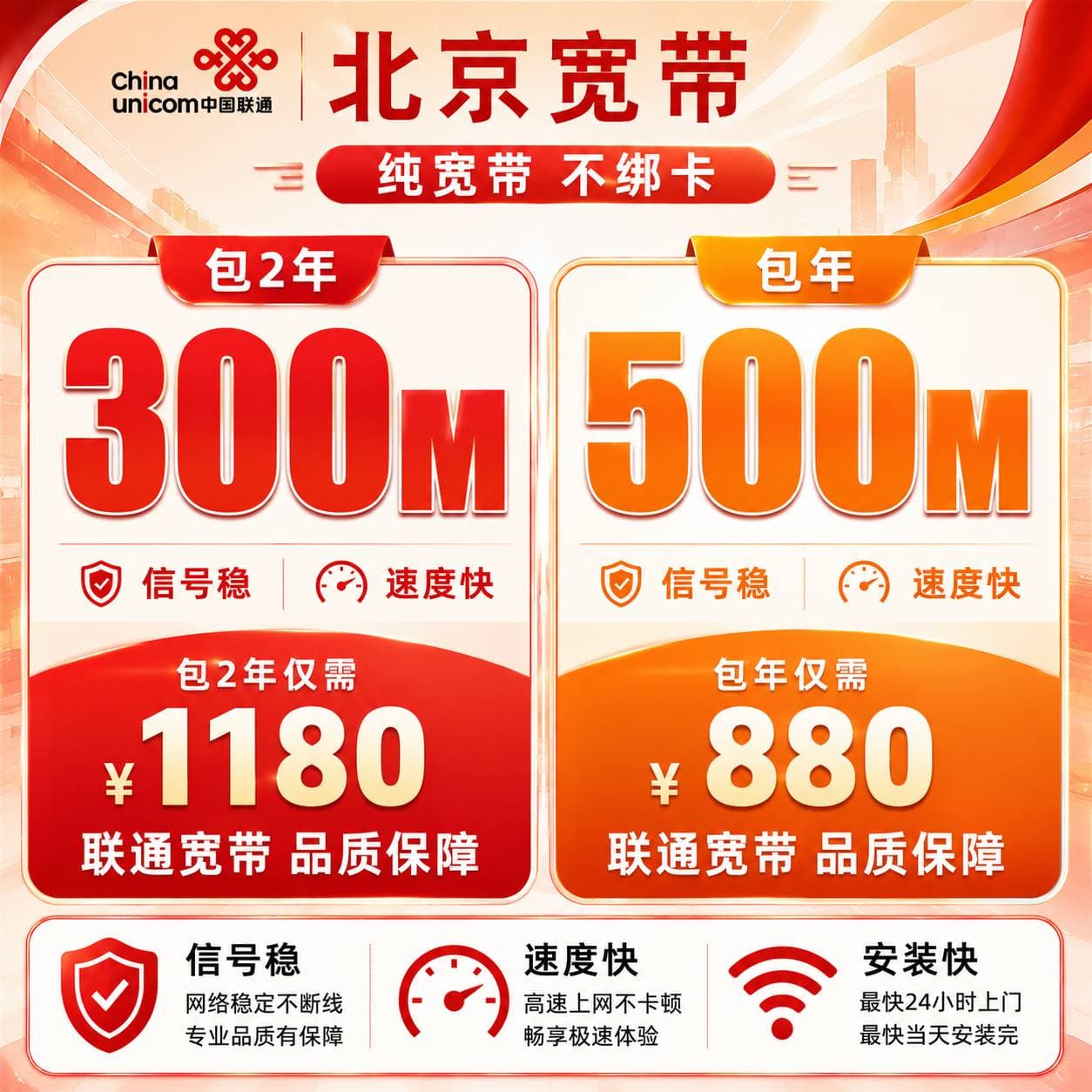 北京联通单宽【300M1年或2年】