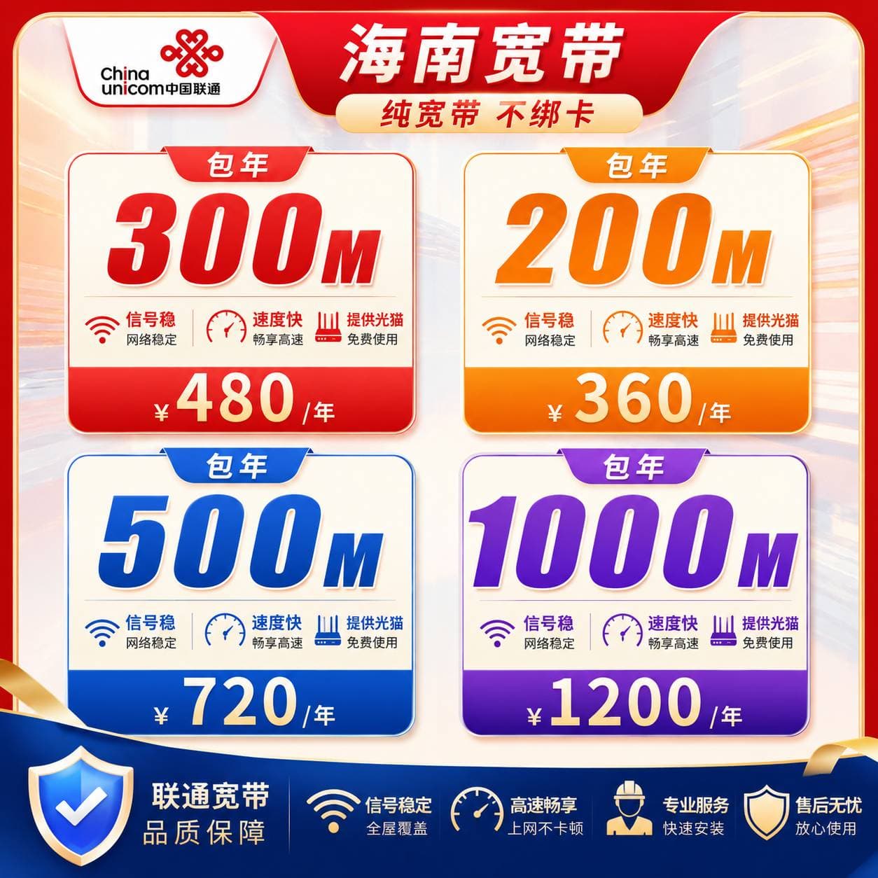 海南联通单宽【200M--1000M】