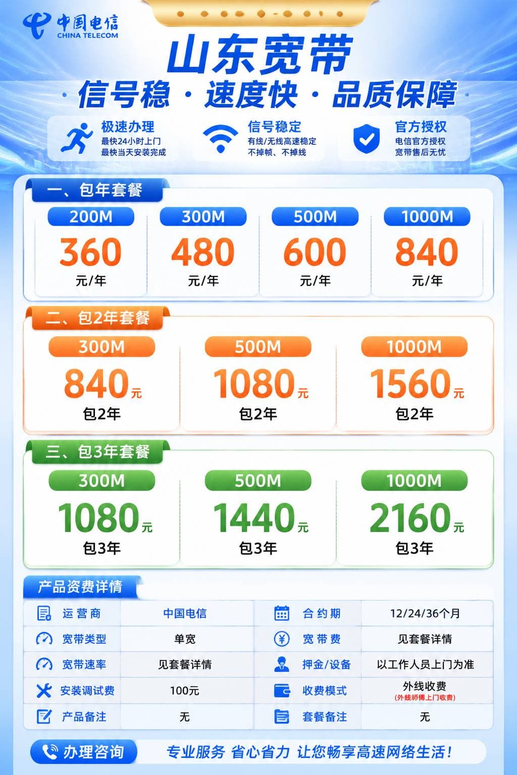 山东电信单带【200M--1000M】 详情图 1