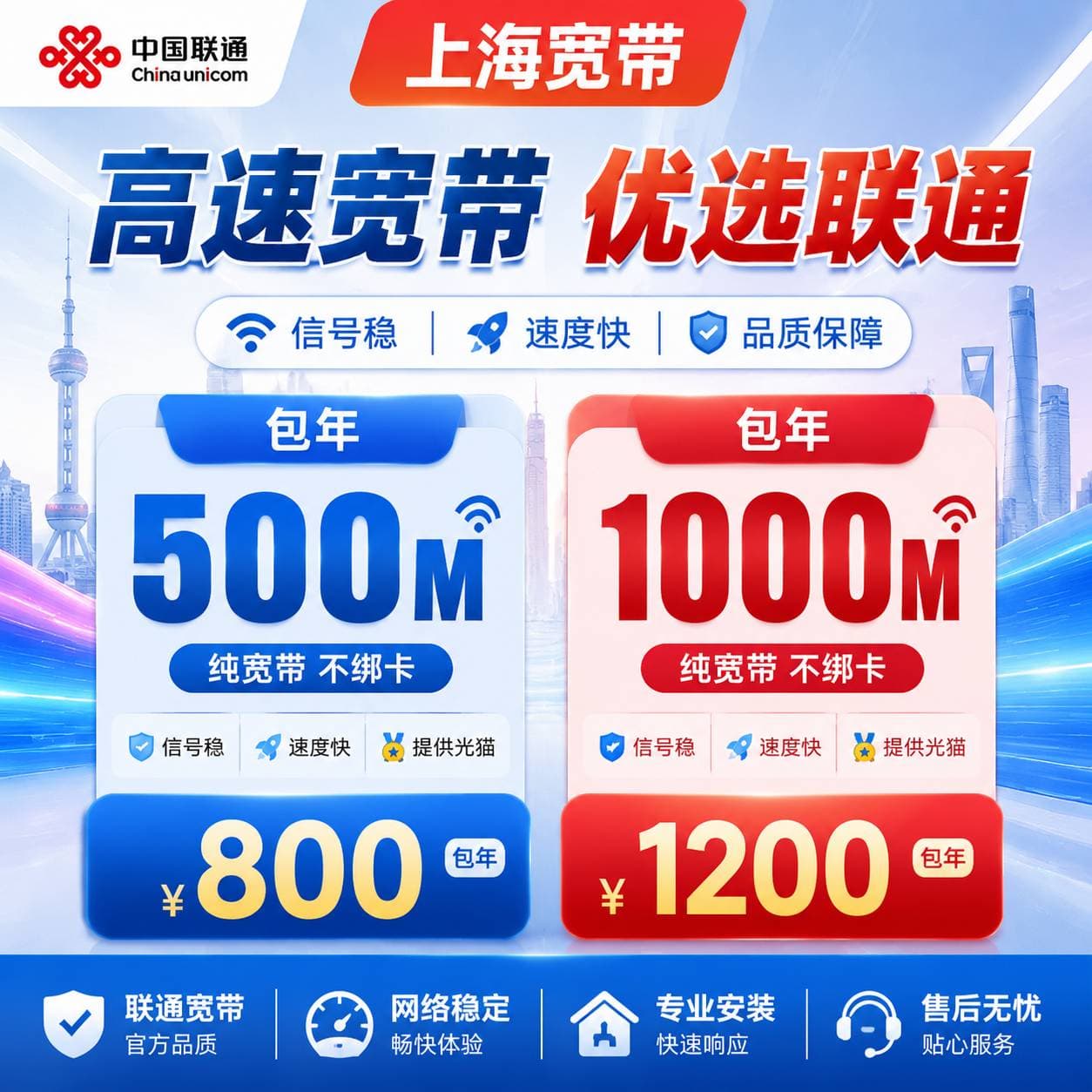 上海联通宽带【500M或1000M】