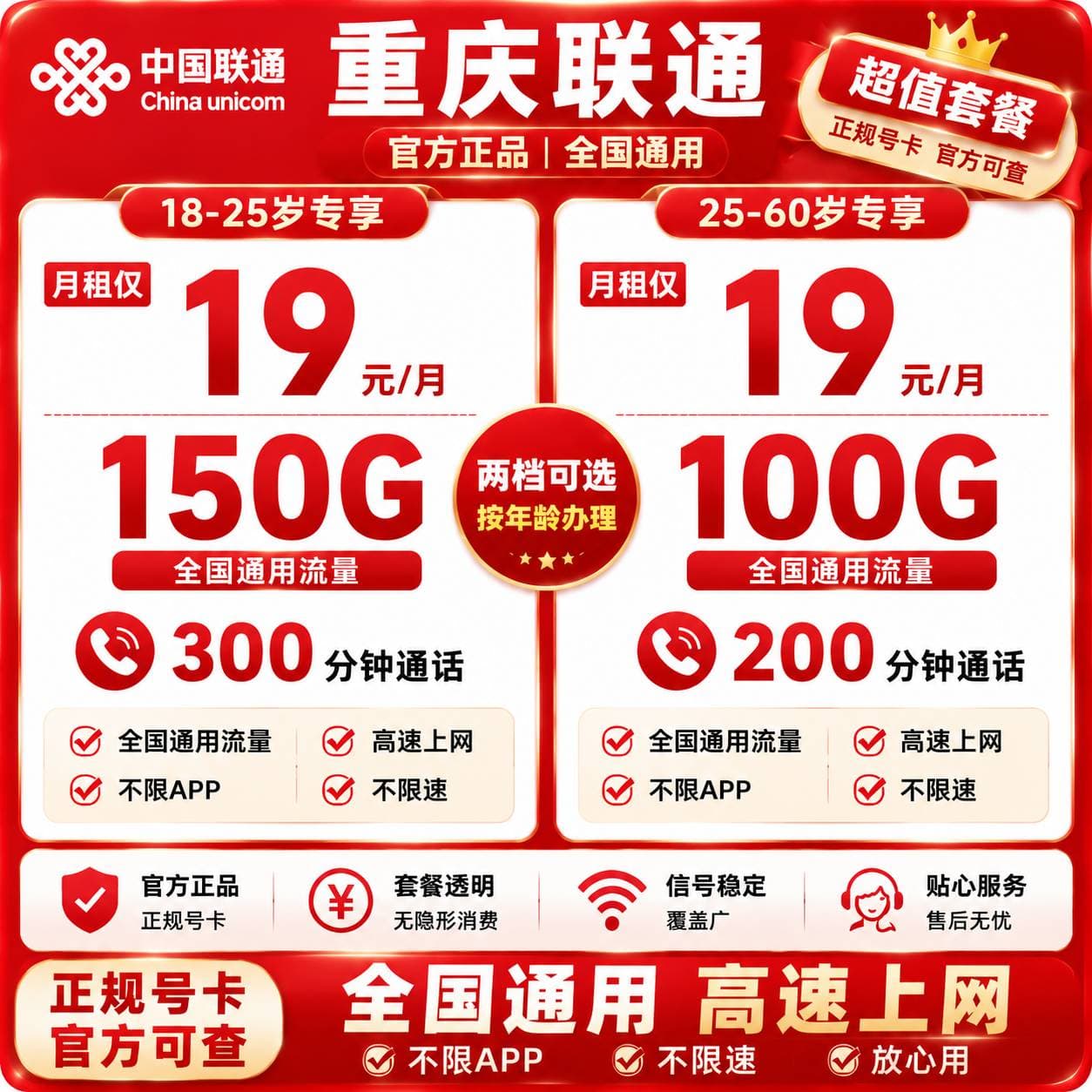 重庆联通【19元100G/150G】
