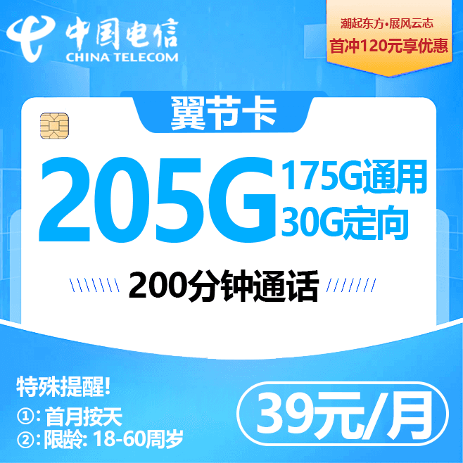 浙江电信2.0【39元205G+200分钟】