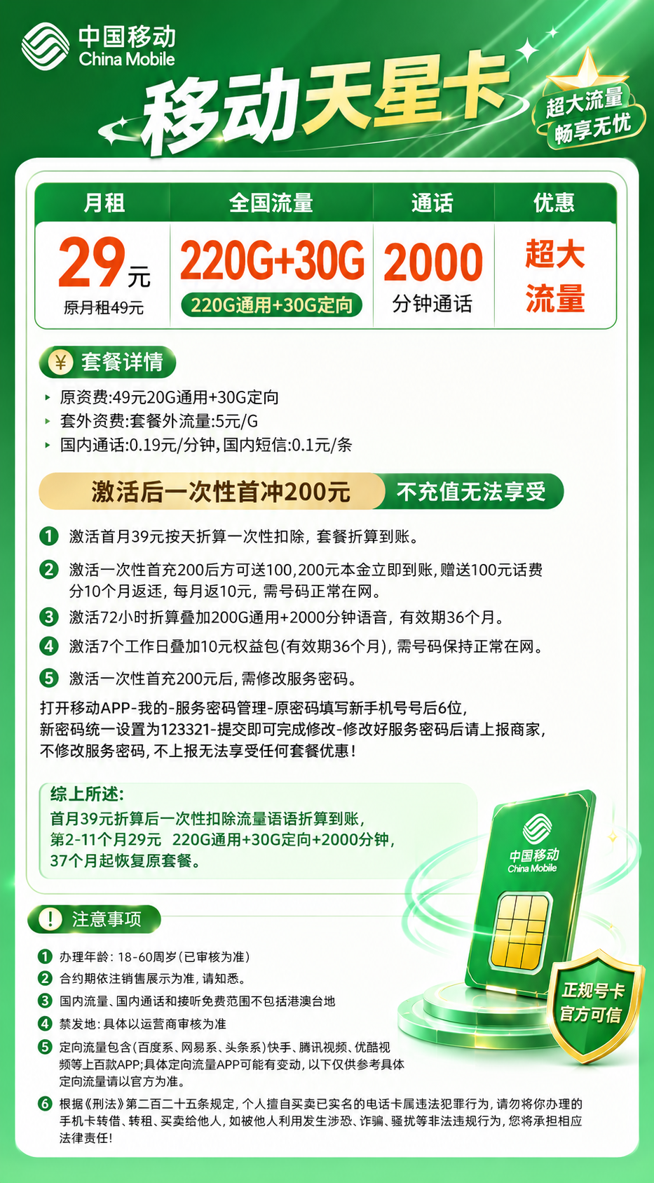 G移动天星卡【29元250G+2000分钟】 详情图 2