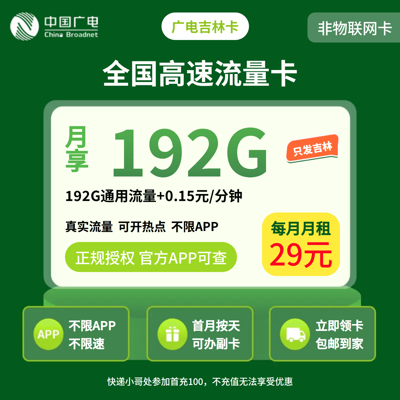 GY广电吉林卡29元192G【只发吉林】