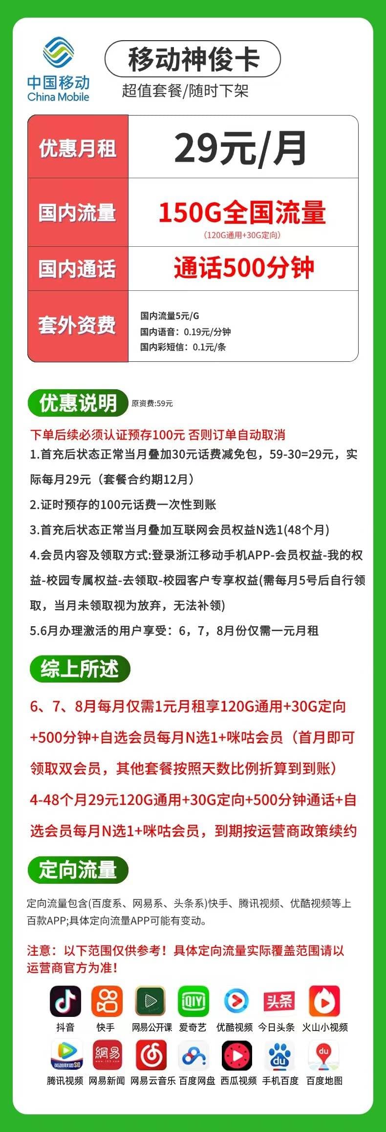 移动神俊卡【前3月1元150G+4年会员】 详情图 1