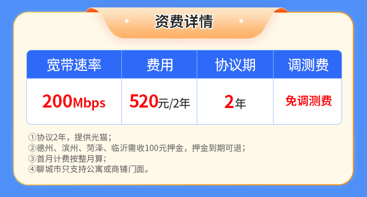 山东移动单宽【520元200M2年】 详情图 1