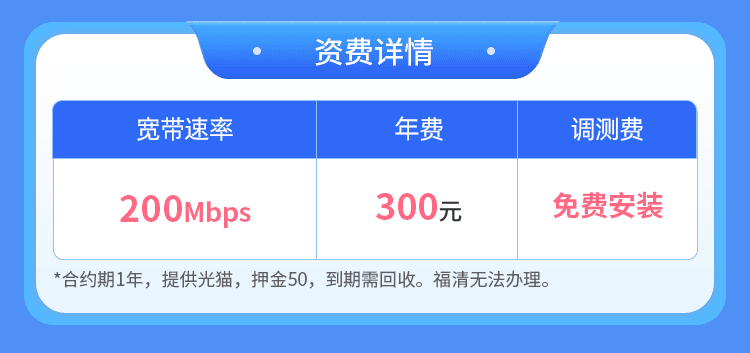 福建移动单宽【300元200M】 详情图 1