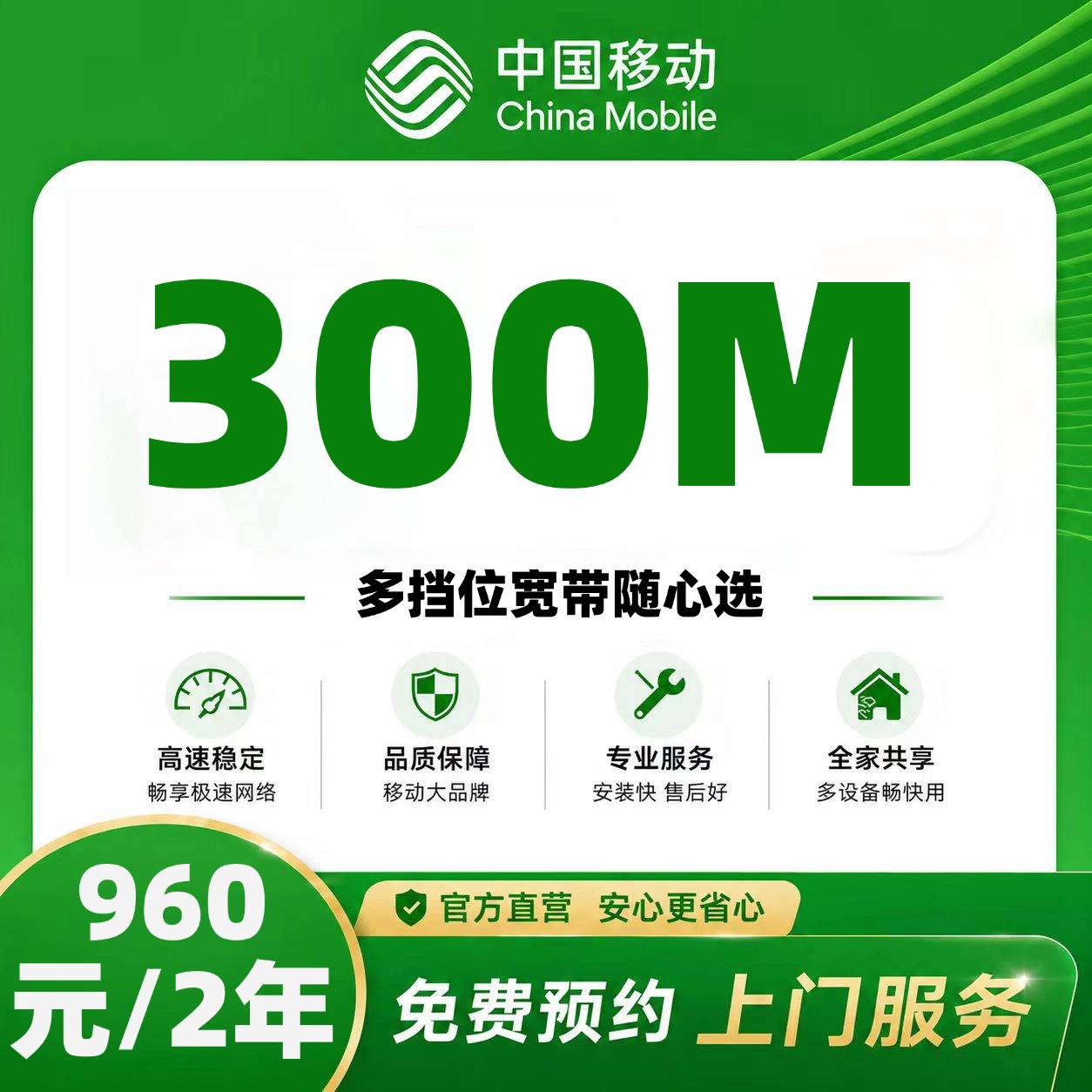 浙江移动单宽【960元300M2年】
