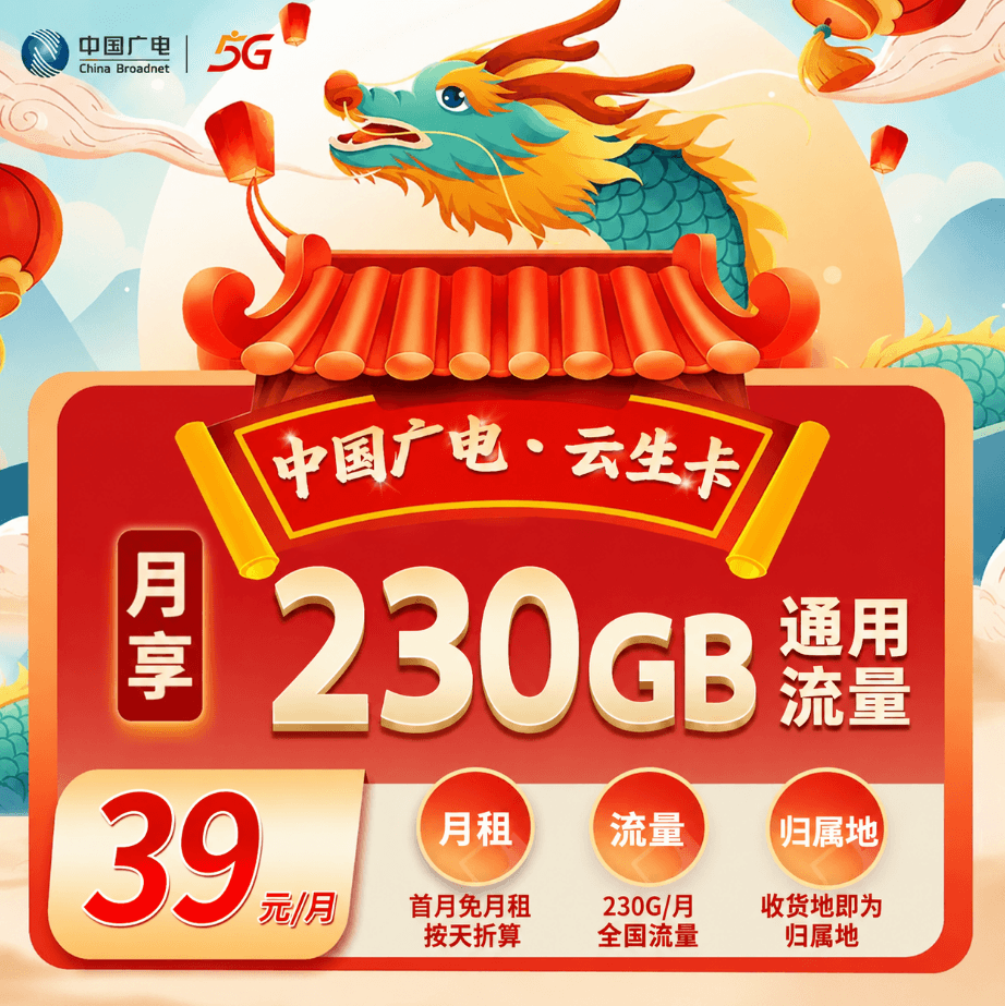 广电云生卡【39元230G】