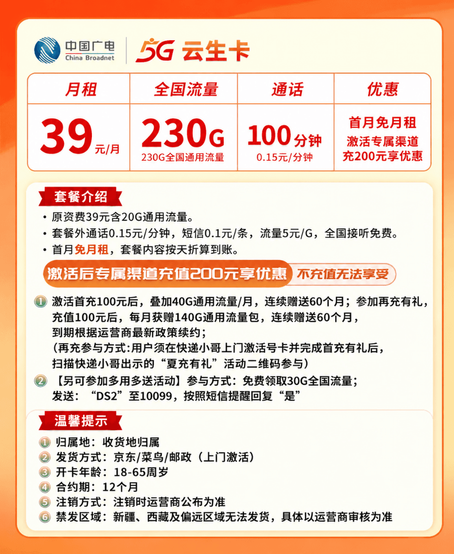 广电云生卡【39元230G】 详情图 1