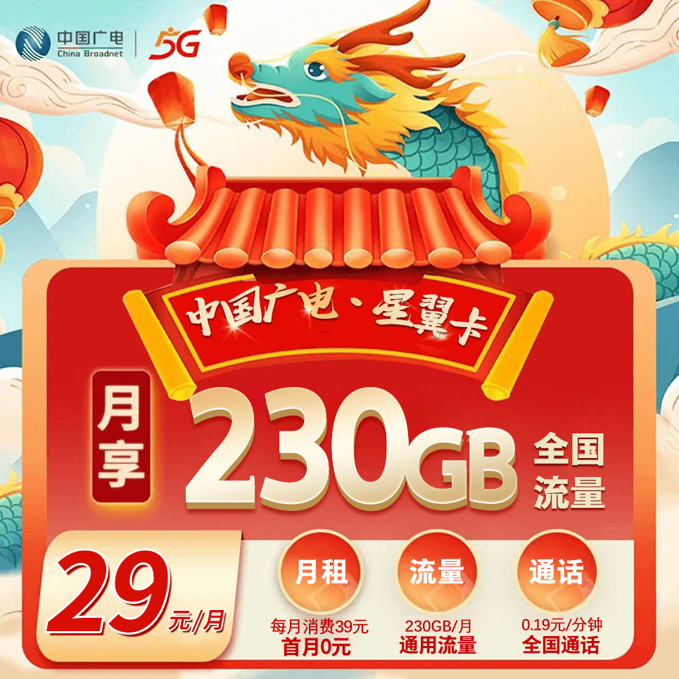 广电星翼卡【首年29元230G】